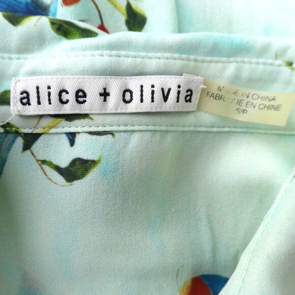 SiLK Alice + Olivia Parrot Shirt Mint Green Hidden Button Panel Collared Stretch - Picture 6 of 8